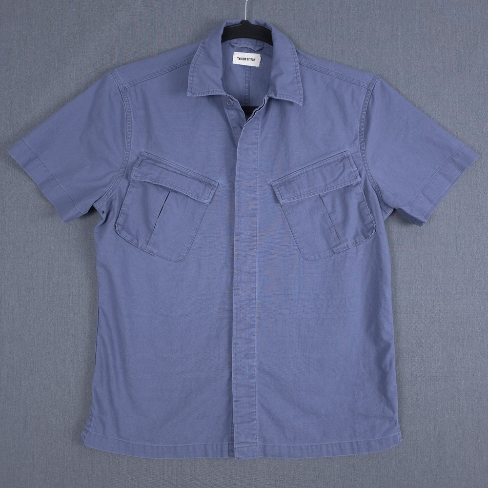 Taylor Stitch The Jungle Shirt Mens Small 40 Ocean Blue Short Sleeve Button Up